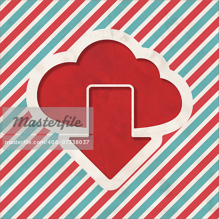 Cloud Concept on Red and Blue Striped Background. Vintage Concept in Flat Design.