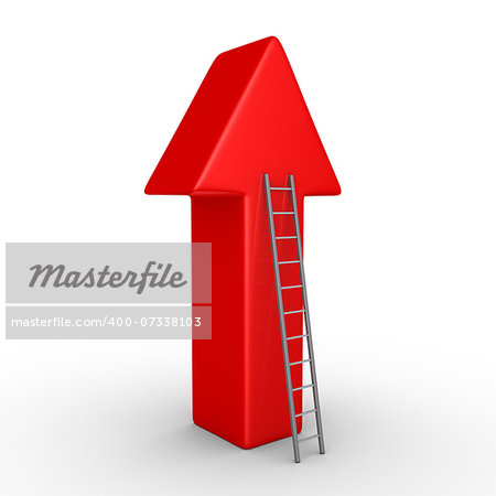 3d arrow pointing upwards and a ladder leaning to it