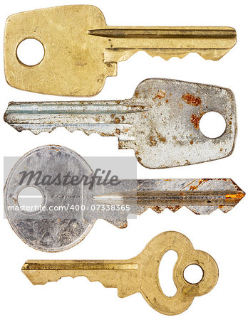Big size set of old keys isolated on white background