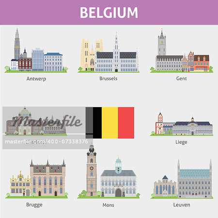 Belgium. Symbols of cities. Vector set