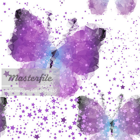 Spring seamless white pattern with violet butterflies (vector eps 10)