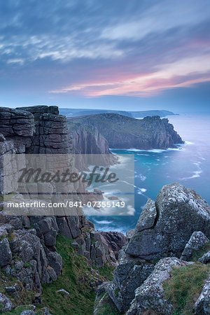 Land's End clifftops at sunrise, Cornwall, England, United Kingdom, Europe