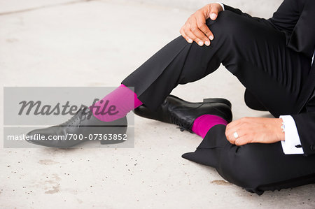 Groom from Waist Down wearing Fuchsia Socks