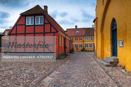 Buildings and Cobblestone Streets, Faaborg, Fyn Island, Denmark