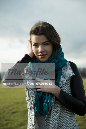 Portrait of Young Woman Outdoors, Mannheim, Baden-Wurttemberg, Germany