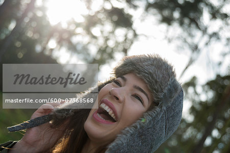 Young Woman Laughing Outdoors, Mannheim, Baden-Wurttemberg, Germany