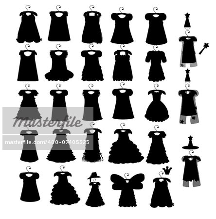 Set of dresses silhouette iseamless pattern. vector illustration