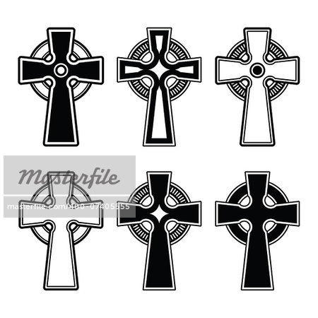Celtic crosses black pattern set isolated on white