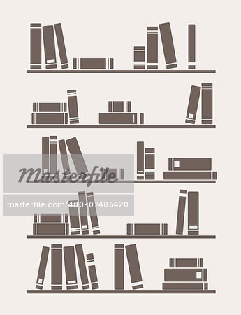 Books on the shelf vector simply retro school or library illustration. Vintage objects for decorations, background, textures or interior wallpaper.