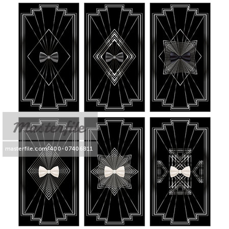 Vector card with a small bow tie art deco