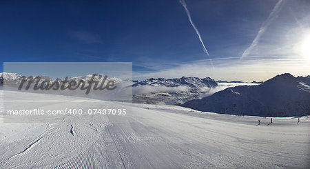 Slope on the skiing resort in Alps. Livigno, Italy