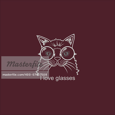 Vector Fashion Portrait of Hipster Cat in Big Glasses