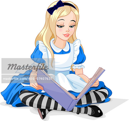 Alice in Wonderland reading a book