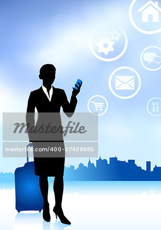 Business Traveler with City Skyline Original Vector Illustration Traveling Around The World Ideal for business concepts