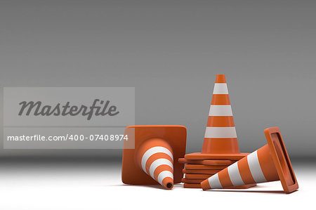 3d group traffic cone on white background