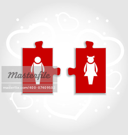 Illustration couple of puzzle with human icons for Valentines day - vector