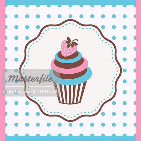Vintage card with cupcake with strawberry vector illustration