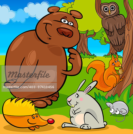 Cartoon Illustration of Cute Forest Wild Animals