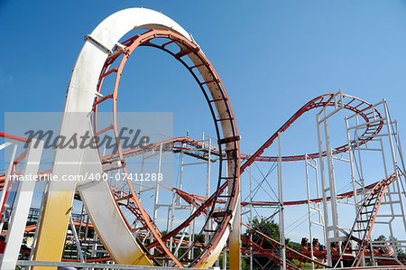 Roller coaster track in amusement park