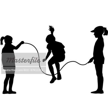 Children silhouettes jumping rope