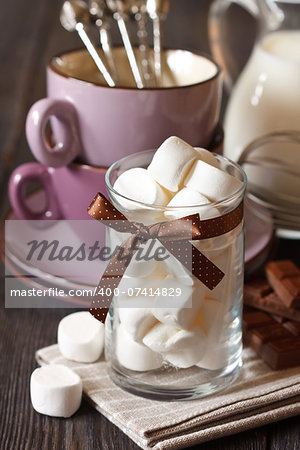 Sweet ingredients for hot chocolate close-up.