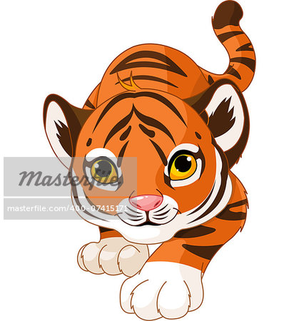 Illustration of crouching baby tiger