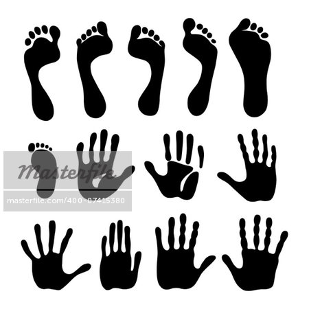 Vector illustration generation hand and foot prints isolated on white background. Created in Adobe Illustrator. EPS 8.