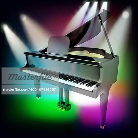 abstract music background with grand piano and spotlights on stage
