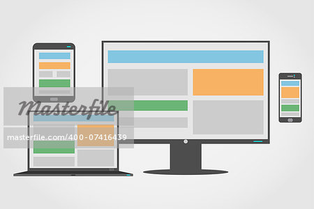 Icon set of adaptive and responsive web design on different devices.