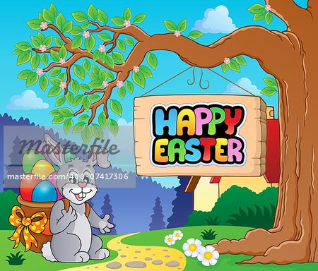 Image with Easter bunny and sign 2 - eps10 vector illustration.