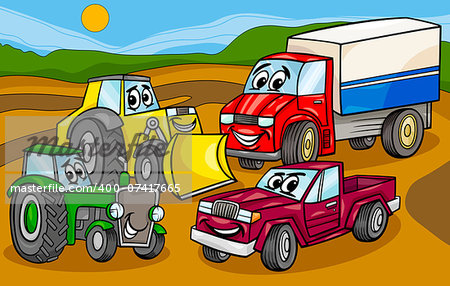 Cartoon Illustration of Funny Vehicles and Machines or Trucks Cars Comic Characters Group