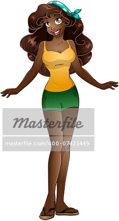 Vector illustration of an african teenage girl in tanktop and short pants.