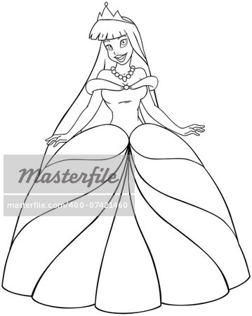 Vector illustration coloring page of a beautiful asian princess.