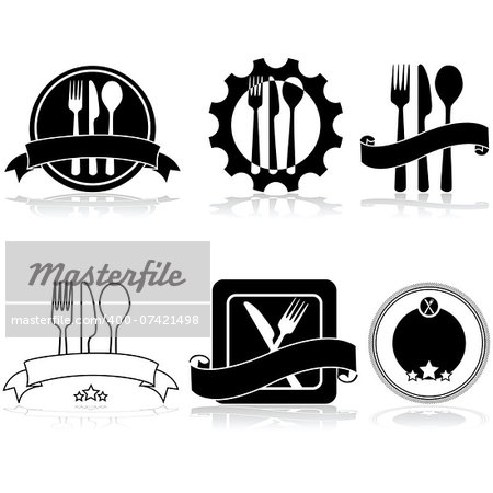 Icon set showing different food related labels and badges