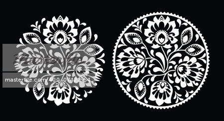 Decorative traditional vector white print set - paper catouts style isolated on black