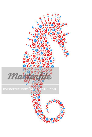 Abstract Seahorse made of red and blue balls on white background