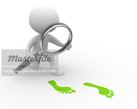 3d people - man, person with magnifying glass and footprints
