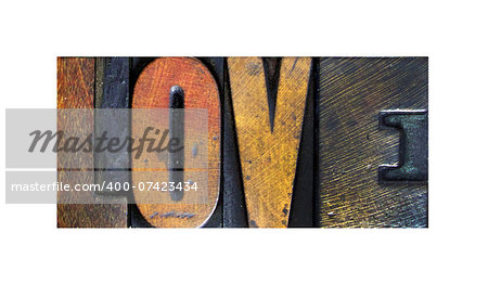 The word LOVE written in vintage letterpress type