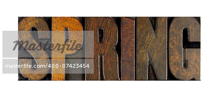 The word SPRING written in vintage letterpress type