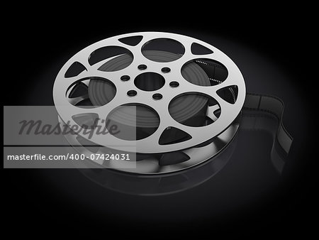 3d illustration of cinema film reel over black background