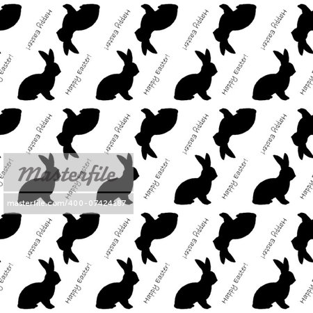Design seamless Easter bunny rabbits monochrome pattern. Easter background. Vector art