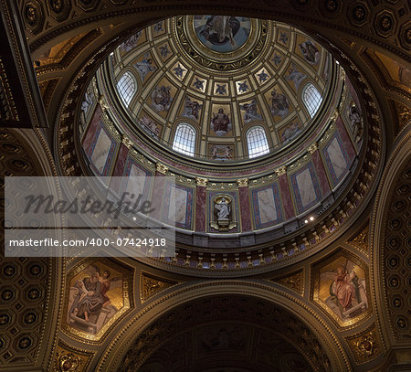 Main dome of the St. Stephen's Basilica. Is a Roman Catholic basilica in Budapest, Hungary.