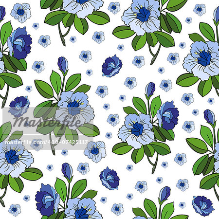 Illustration of seamless abstract floral background in blue and green colors isolated