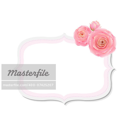 Pastel Pink Rose Label, With Gradient Mesh, Vector Illustration