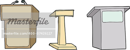 Three isolated lecture stands over white background