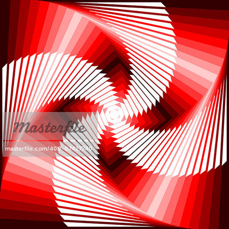 Design colorful vortex movement illusion tetragon geometric background. Abstract stripe distorted textured backdrop. Vector-art illustration