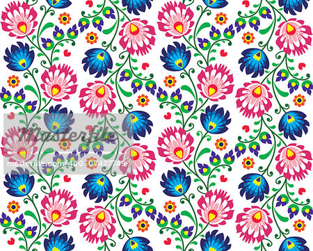 Repetitive colorful floral background - folk art print from Poland