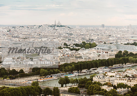 View from top of Eiffel Tower, Paris, France towards Monmatre and Sacre Coeur