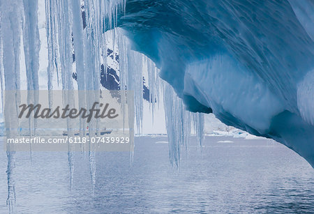 Icicles hanging from an iceberg, Antarctica