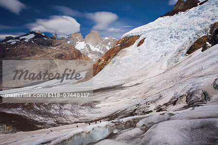 Climbers on a glacier in Los Glaciares National Park, Argentina